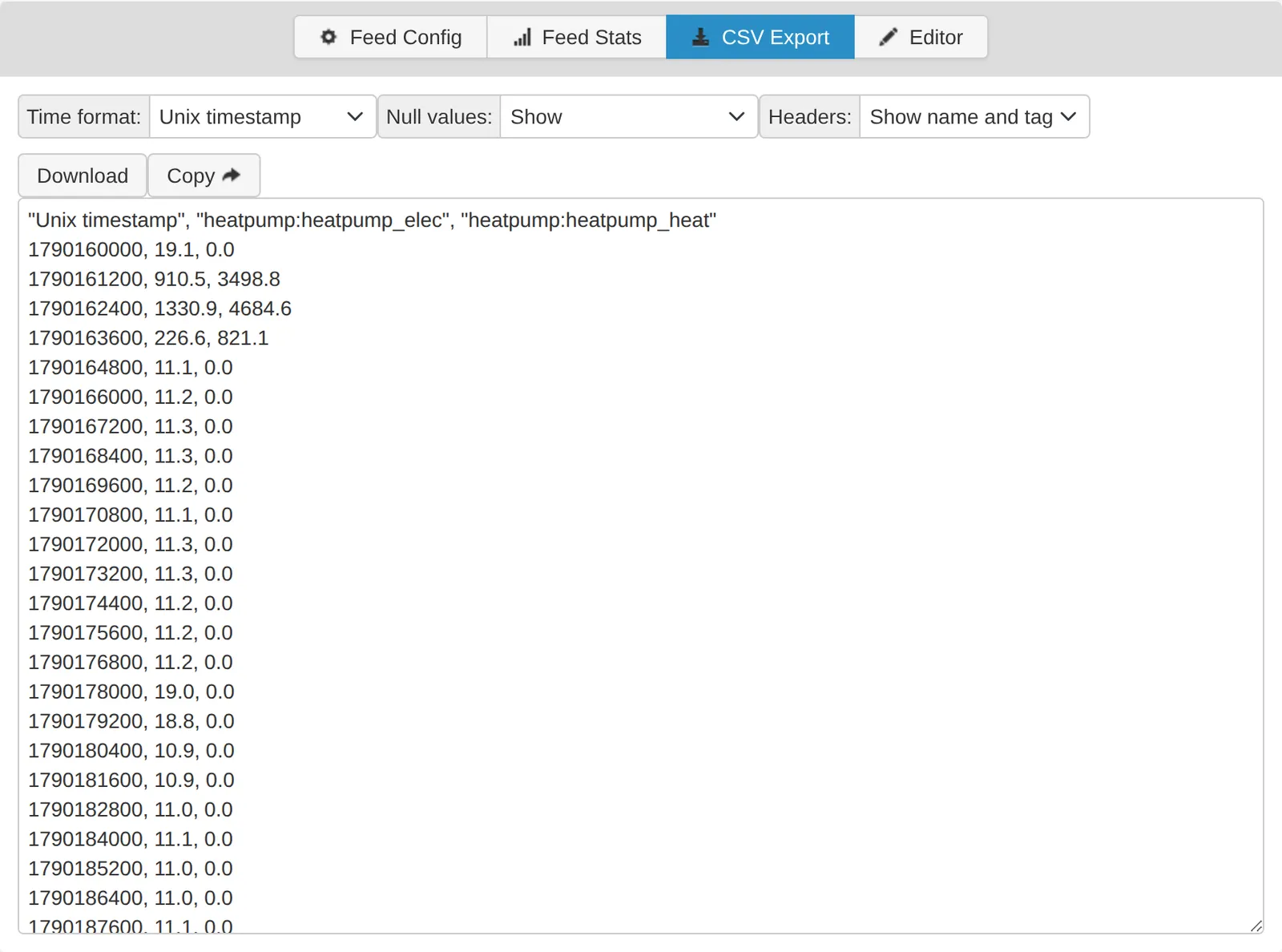 CSV Export in the graph view