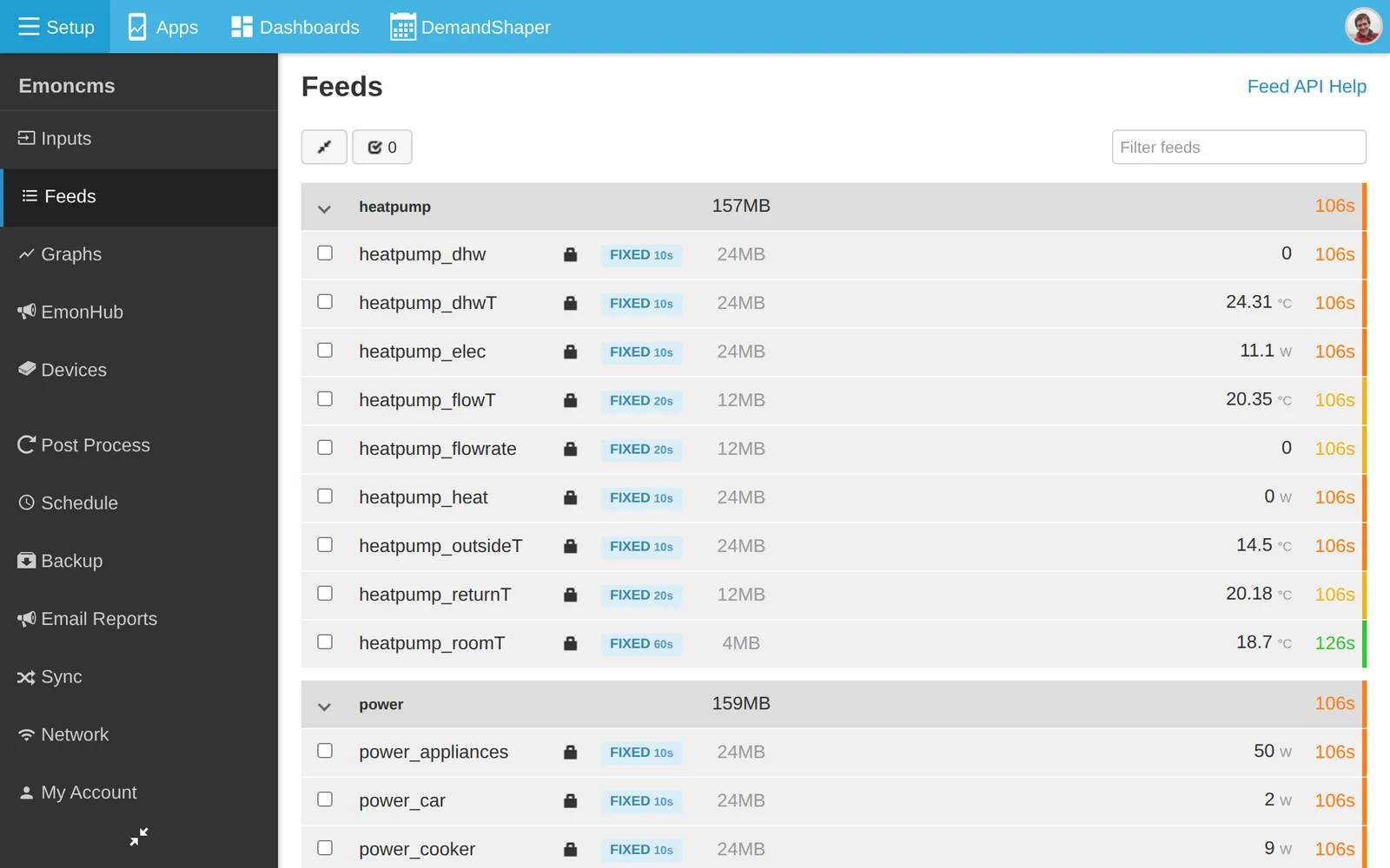 Feeds page