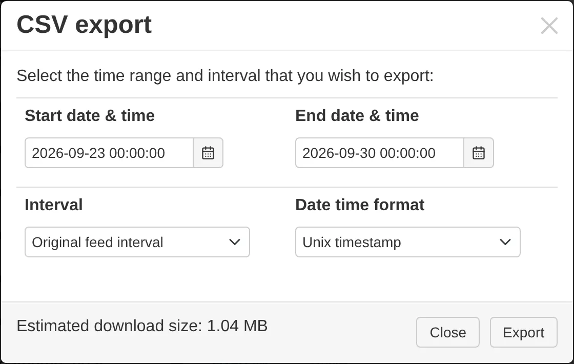 CSV export from the feeds page