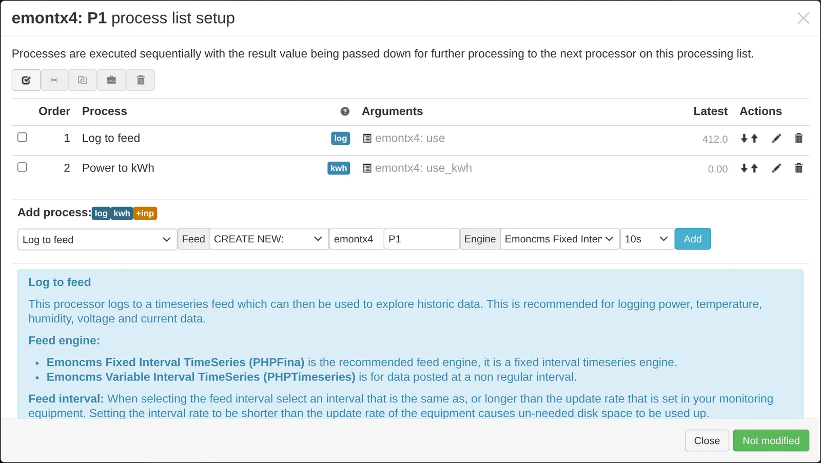 Saved process list